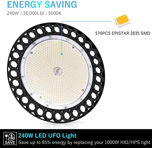 DUGONLIGH LED svjetlo 240W, 0-10V zatamnjeno 36.000 LED LED UFO svjetlo [1000W MH / HPS EQUIV.] 5000K 5 'kabel s US Plug-om 100-277V
