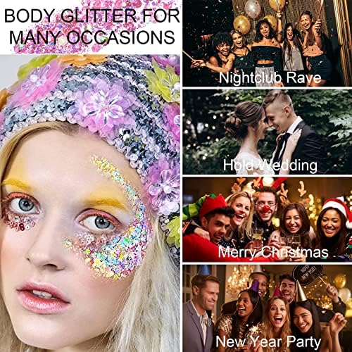 2kom holografski Glitter Gel za tijelo, dugotrajni vodootporni zdepasti tečni Glitter Gel Rave Festival Party Makeup za tijelo, kosu,