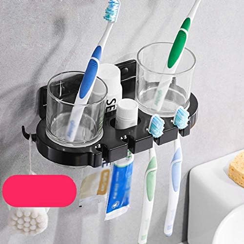 Xjjzs Simple Brushing Cup Holder - držač četkice za zube zid sa dve staklene šolje, Crni držač četkice za parove