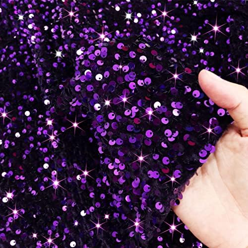 ROMANKAS Purple Sequin Fabric by the Yard 2 Yards Sequence baršunasta tkanina za šivanje reverzibilnog materijala sa šljokicama od