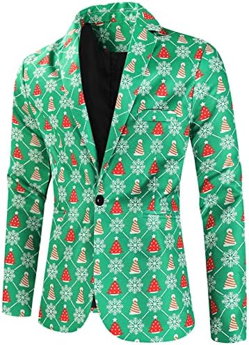 Wocachi 2pcs Božićni tuxedo setovi jakne za muške, smiješne Xmas Santa Claus Print Blazer pantalone set partija