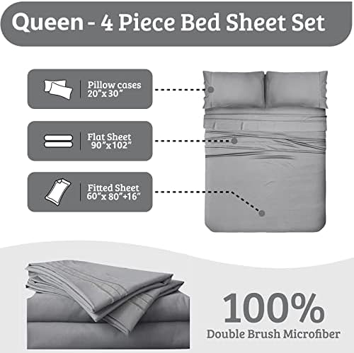 Yiyea Queen Set - Hotel Luxury 1800 Broj navoja brušenih mikrovlakana posteljina za posteljinu za kraljicu veličine - ekstra mekani,