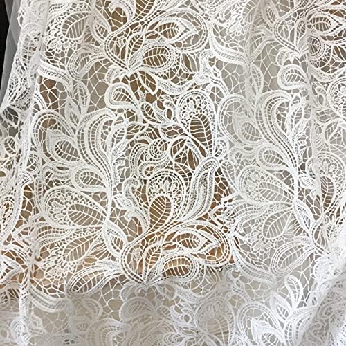 Selcraft 1 Yard Guipure vjenčanica čipkasta tkanina, Boho Alencon tkanina za mladenke Bijela Heklana Couture čipka širine 140cm
