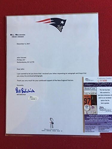 Trener Bill Belichick, sa autogramom Patriots Memorandum - NFL rez potpisi