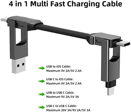 2PACK USB C kabl 60W, 4 u 1 kabl za više punjenja za putovanja cink legura magnetni privjesak za ključeve EDC brzi punjač dvostruki