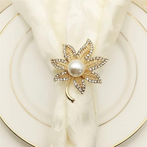 Zhuhw 12pcs / lot Pearl javorov list prsten za salvetu Diamond Metal Salvena prsten za vjenčanje hotelskoga za hotel sa salvetom Dugme