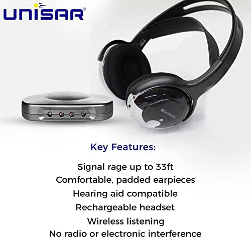 Unisar J3 TV920 Slušatelji za ponovno punjive bežične infracrvene slušalice za sistem slušanja TV | Bežične slušalice za TV gledanje