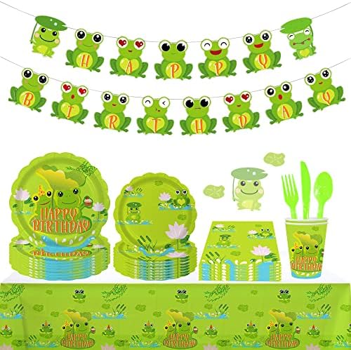 LaVenty 41 kom Frog Birthday Party Supplies Frog Birthday Party ploče i salvete Frog Birthday Banner Frog Birthday Party dekoracija