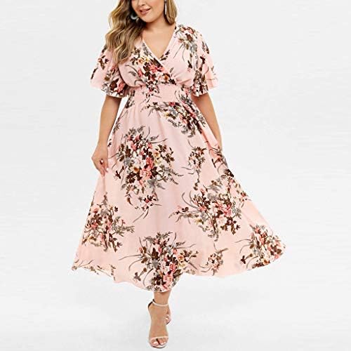 Divno Nursling plus size haljina za žene žene Plus veličina Boho cvjetni kratki rukav visokog struka linija Swing Elegent Maxi haljina