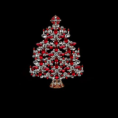 Luksuzno božićno drvce, luksuzno ručno izrađeno vintage božićno drvce sa jasnim i crvenim rhinestones. Ukrašena božićnom zvijezdom