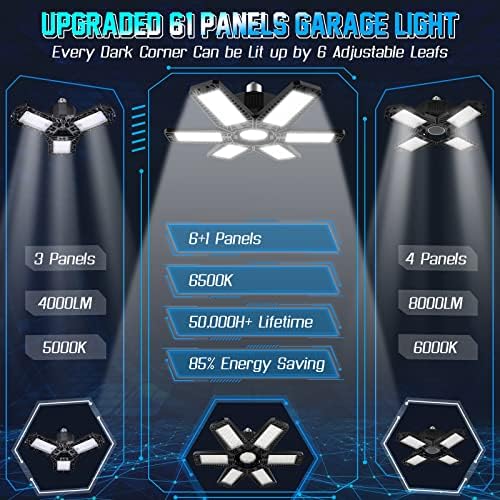Yibeyyds LED garažna svjetla 6 pakovanje, 6500k Garažna svjetla LED garažna svjetla sa 6 + 1 deformabilnim pločama, garažna svjetla