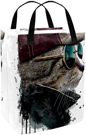 Cool mačka sa sunčanim naočarima šešir Print sklopiva korpa za veš, 60L vodootporne korpe za veš kante za veš igračke skladište za