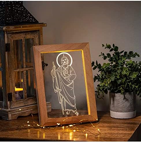 Skladište životnog stila luksuzni kućni dekor drveni okvir LED lampe Djevica Marija, San Juda, Jesus Night Light RGB
