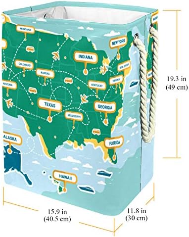 DEYYA vodootporne korpe za veš visoke čvrste sklopive zelene orijentir Sjedinjene Države mapa Print Hamper za odrasle djecu Teen Boys