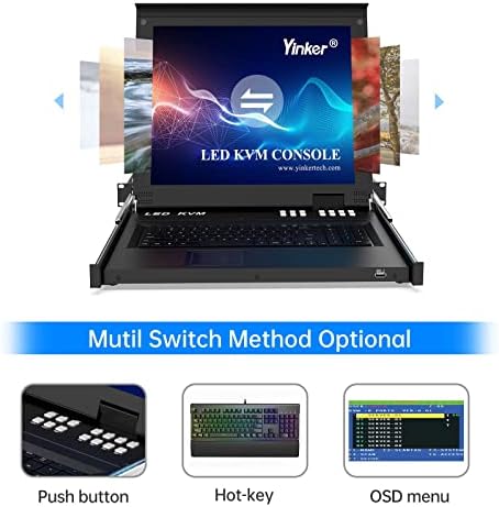 17 LCD KVM konzola 8 Port VGA, Yinker Rackmount KVM Switch Fit 1U 19 Rack, tastatura Monitor touchpad ladica integrisana + kablovi