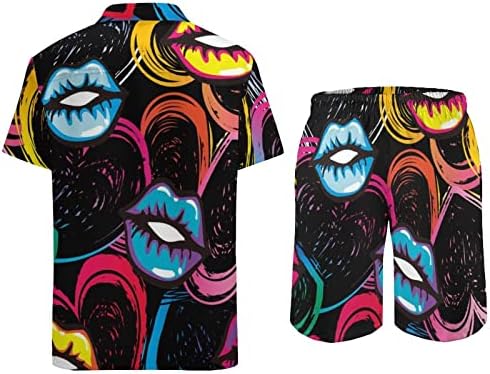 Weedkeycat Beauty Kiss Lips Style uzorak Muška odjeća za plažu 2 komada Havajska gumba dolje majica kratkih rukava