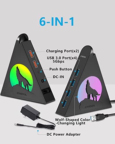 USB Hub 3.0, JoyReken USB Hub sa 4 USB 3.0 porta za prenos podataka i 2 USB porta za pametno punjenje, USB Hub Tower USB hub 3.0 napajan