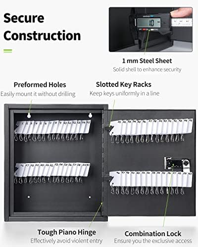 Uniclife ormar za ključeve s prorezima od 60 tipki s kombiniranom bravom zidni Čelični Organizator za ključeve s kodom za resetiranje