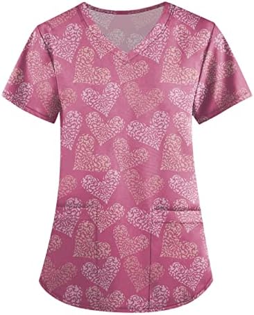 Ženske Plus Size Scrub Tops V-izrez zabavne majice Valentinovo Print Tops plus Size Tops sa džepovima