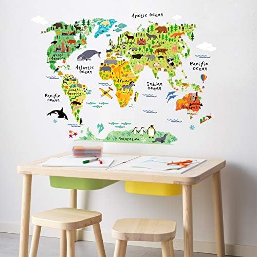 HomeEvolution velika djeca edukativni životinjski orijentiri Karta Svijeta Peel & Stick Wall Decals naljepnice Home Decor Art za rasadnik