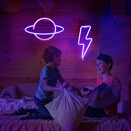 VIOPVERY 3 kom Neonski natpisi za zidni dekor, LED neonska svjetla za zid spavaće sobe, LED Cloud Lightning Planet neonska svjetla