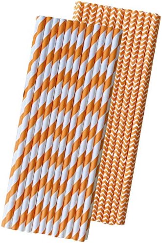 Narandžaste i bijele papirne slamke - Party Supply-Stripe i Chevron - 7,75 inča - 50 pakovanja-izvan brenda Box Papers