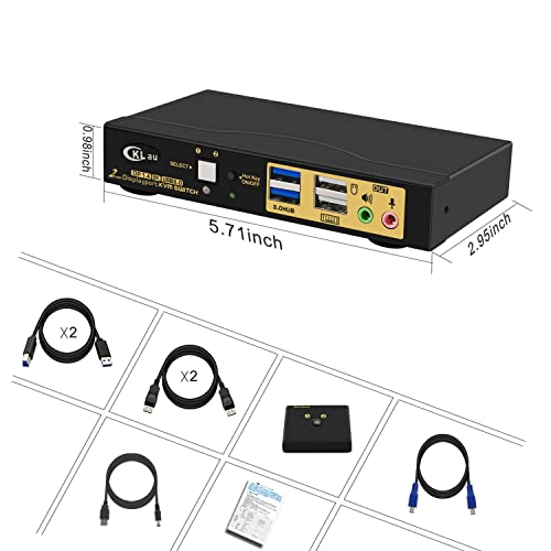 2 Port USB 3.0 kVM sklopke DisplayPort za 2 računara DP 1.4 podrška 4K @ 144Hz, 8k @ 30Hz sa audio i kablovima podržava prebacivanje
