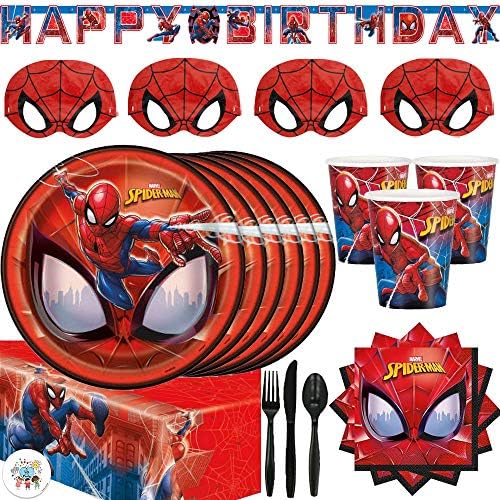 Paket Spiderman potrepština za rođendanske zabave za 16 gostiju sa Spiderman maskama, tanjirima, šoljama, salvetama, navlakom za sto,