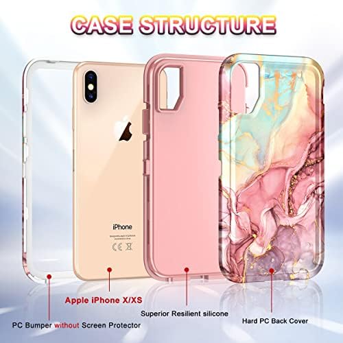 BTSSASE kompatibilan sa iPhone X Case / iPhone XS Case 5,8 inča, mermerni uzorak 3 u 1 teškim udarnim punim tijelom Čvrstom tvrdom