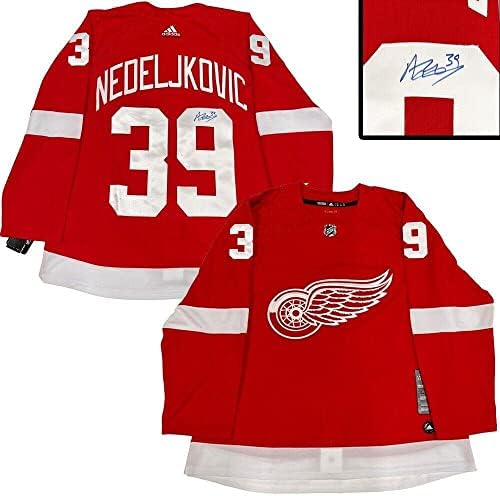 Alex Nedeljković potpisao Detroit Crvena krila Red Adidas Pro Jersey - autogramirani NHL dresovi