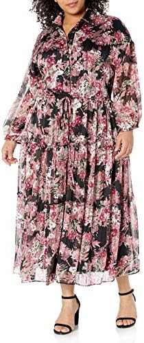 Taylor haljine ženske Plus Size 3/4 rukav V-izrez cvjetni Print sa metalik Midi košuljom
