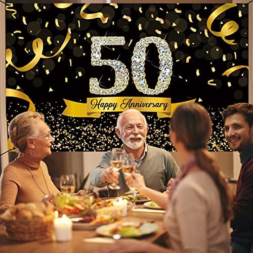 DARUNAXY Black Gold 50th Anniversary Party Dekoracije Happy 50th Anniversary Banner Cheer to 50 years Backdrop 50 Wedding Anniversary