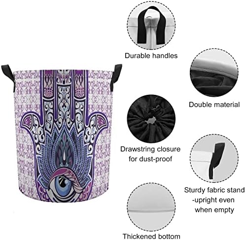 Tribal Fatima Ručni dizajn okrugla torba za veš vodootporna korpa za odlaganje sa poklopcem i ručkom za vezice