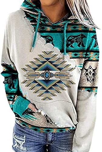 Tantisy Aztečki geometrijski konjski Print kapuljača u etničkom stilu za žene duksevi s dugim rukavima