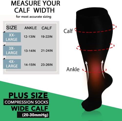 GET-FA 3 Para Plus Size kompresijskih čarapa za žene i muškarce širokog teleta 20 - 30mmhg izuzetno velika podrška za koljena za cirkulaciju