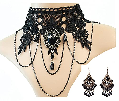 Sither Halloween Black choker ogrlica naušnice Set za žene djevojke gotic Punk Choker Kristalna ogrlica vampir bižuterija Festivali