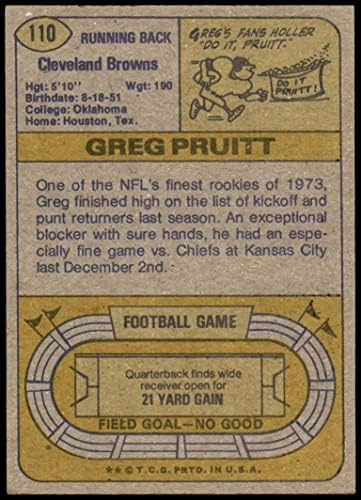 1974 TOPPS 110 Dvije Greg Pruitt Cleveland Browns-FB Ex / MT + Browns-FB Oklahoma