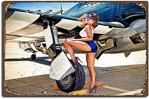 Vojne tematske znakove, pinup djevojka avion za kojom se udružuju devojku retro metalni limenki znak Vintage aluminijumski znak za