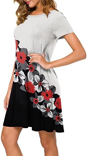 Žene 2023 Ljetna casual haljina kratka rukava majica Tuničke haljine labave ljuljačke suncokreta cvjetna leptira plaža boho haljina