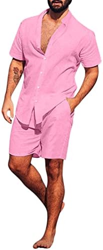 Muški kompleti havajskih košulja jednobojne Ležerne košulje sa dugmadima i široke kratke hlače od 2 komada ljetne odjeće za plažu