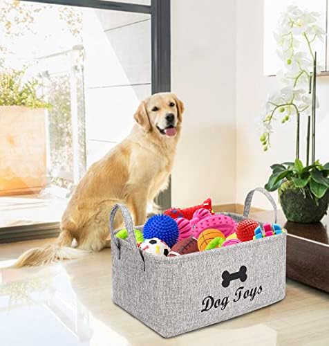 Brabtod pamučna lanena kutija za pseće igračke, korpa za odlaganje tkanine sa ručkom,kocka organizatora za igračke za kućne ljubimce,
