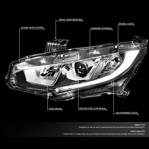 LED DRL hrom kućište projektor lampe za montažu prednjeg branika prednjeg branika kompatibilne sa Honda Civic 16-18