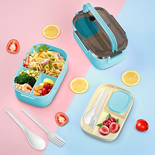 Kids Bento Box Kit, kutija za dečiji ručak od 1,3 ML sa posudom za sos i priborom za jelo, 6 pretinaca sa ručkom za nošenje Bento