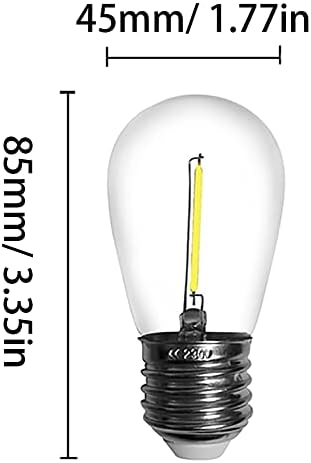 E26 S14 LED žarulja 1w Vintage lampa Vanjska žičana svjetla za vrtno svjetlo i ukras, 6000K hladno bijela, AC120V, E26 Srednja baza,