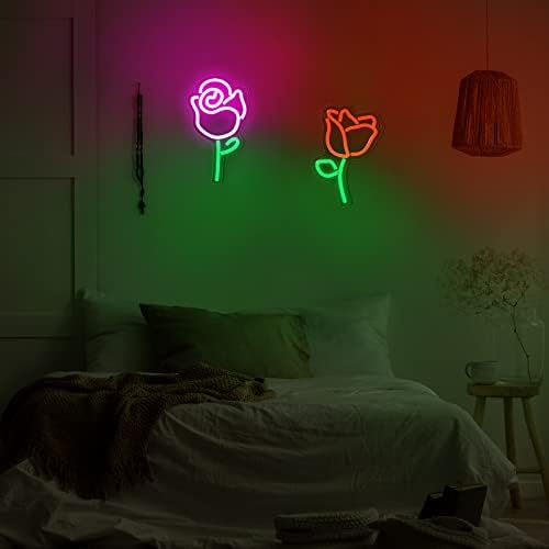 2 komada ruža neonski znak Retro LED svjetlosni znakovi ružičasto crveni cvijet u obliku LED znakovi neonski znak za tinejdžersku