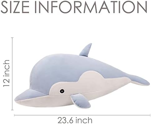 Arelux 23,6 inča Meki delfin Plushie Jastuk, jastuk za grljenje plišanih životinja delfina, slatki plišani jastuk za plišane životinje