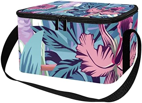 GUEROTKR torba za ručak za muškarce, izolovana kutija za ručak, kutija za ručak za odrasle, plavo lišće ružičasto cvijeće ptice životinje