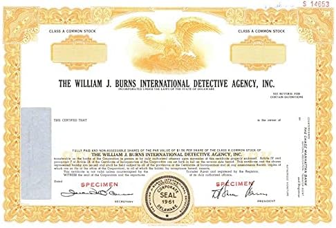 William J. Burns International Detective Agency, Inc. - Certifikat O Zalihi Uzoraka