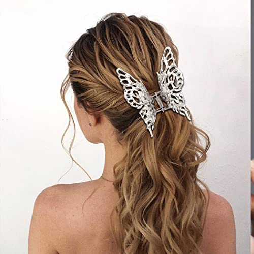 Flatser veliki leptir kandža za kosu srebrne geometrijske ukosnice za kosu Vintage Šuplje 3D kopče za kosu Prom rep Holder Hair Accessories