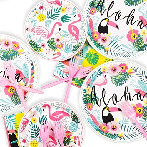 Hawaiian Luau Party Decorations tanjiri i salvete Set-Flamingo tanjiri za zabave salvete sa Slamkama viljuške Set posuđa za jednokratnu